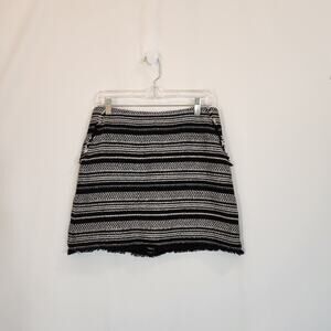 ANN TAYLOR LOFT Black White Southwest Print Knit Fringe Boho Mini Skirt Womens 4